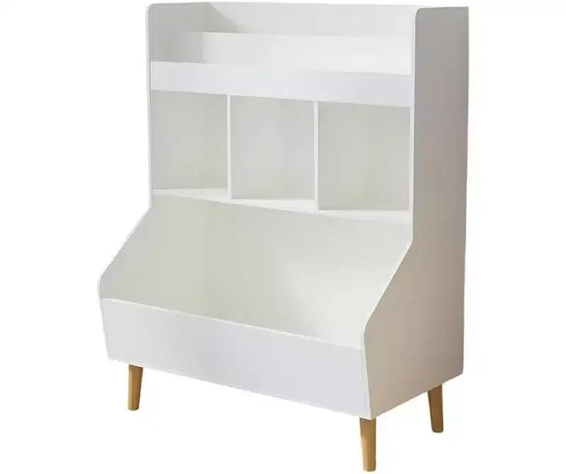 Kids Bookshelf, Toy Storage Cubby with Toy Storage Bin, 3 Storage Compartments and 2-Tier Open Shelves, Rounded Design for Playroom Kindergarten
