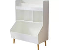 Kids Bookshelf, Toy Storage Cubby with Toy Storage Bin, 3 Storage Compartments and 2-Tier Open Shelves, Rounded Design for Playroom Kindergarten
