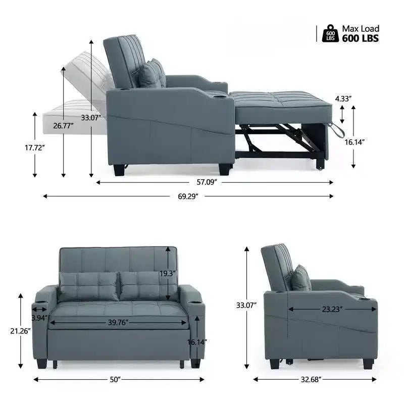 Karl Home |Tufted Upholstered Cat's ClaWide Leather Sleeper Sofa Bed