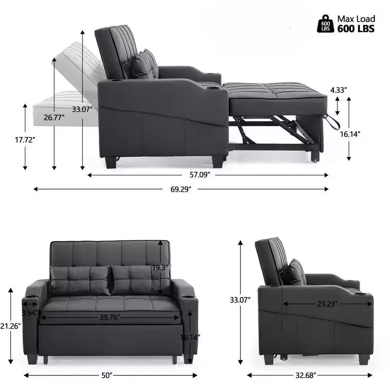 Karl Home |Tufted Upholstered Cat's ClaWide Leather Sleeper Sofa Bed