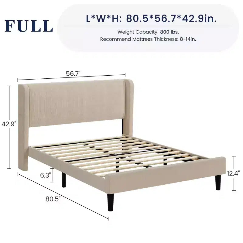 Cadre de lit rembourré avec tête de lit capitonnée à oreilles, lit plateforme en velours, sommier tapissier non requis, support de lattes en bois durable, montage facile