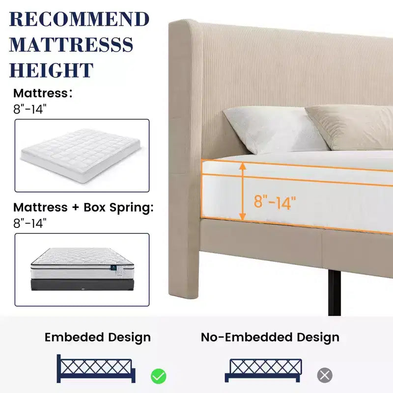 Cadre de lit rembourré avec tête de lit capitonnée à oreilles, lit plateforme en velours, sommier tapissier non requis, support de lattes en bois durable, montage facile
