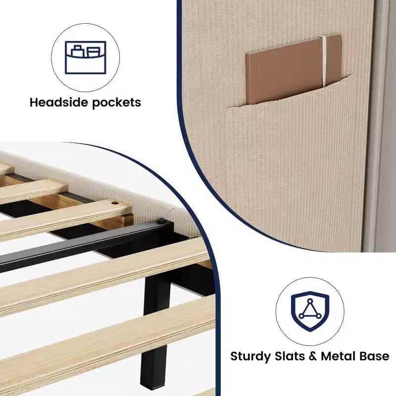 Upholstered Bed Frame with Wingback Headboard, Velvet Upholstery Platform Bed,No Box Spring Needed, Durable Wood Slats Support, Easy Assembly