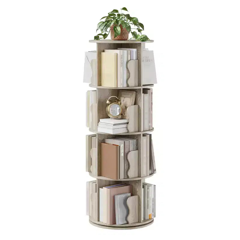 4 Tier Rotating Bookshelf Tower for Small Spaces, Revolving 360 Bookcase Storage Rack Tower, Vertical Rotate Turning Spiral Wood BookShelf Organizer
