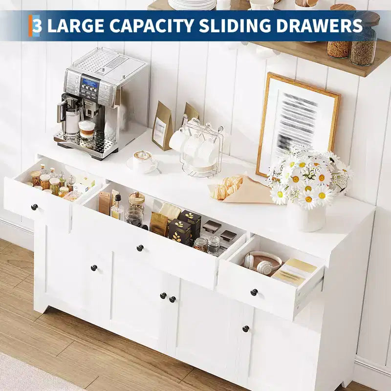 1 Particle Board 15Mm E1 4 Door 3 Drawer Sideboard Dining Cabinet with 4 Door Storage