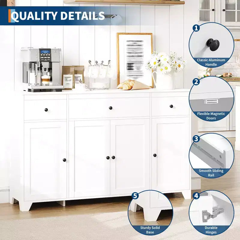 1 Particle Board 15Mm E1 4 Door 3 Drawer Sideboard Dining Cabinet with 4 Door Storage