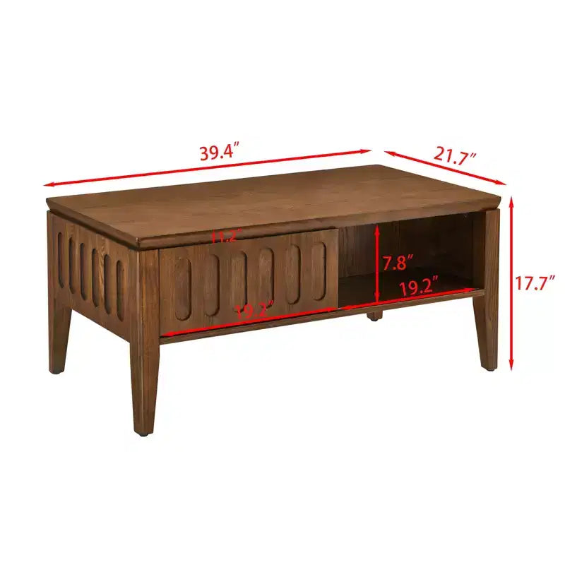 GDFStudio Maloch Mid-Century Modern Wooden Fluted Storage Coffee Table with Sliding Door