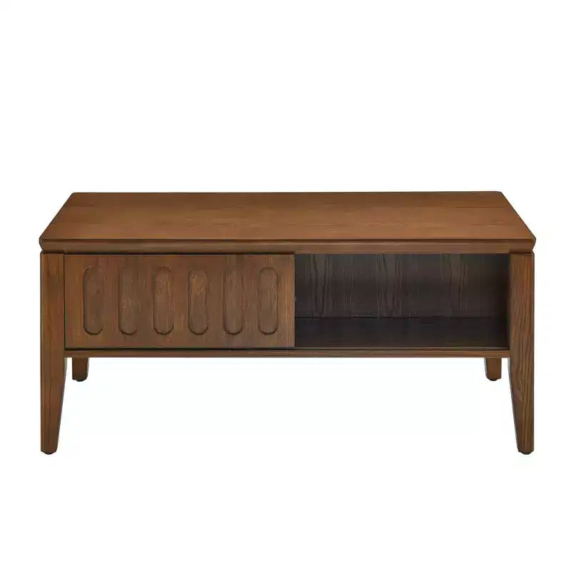 GDFStudio Maloch Mid-Century Modern Wooden Fluted Storage Coffee Table with Sliding Door