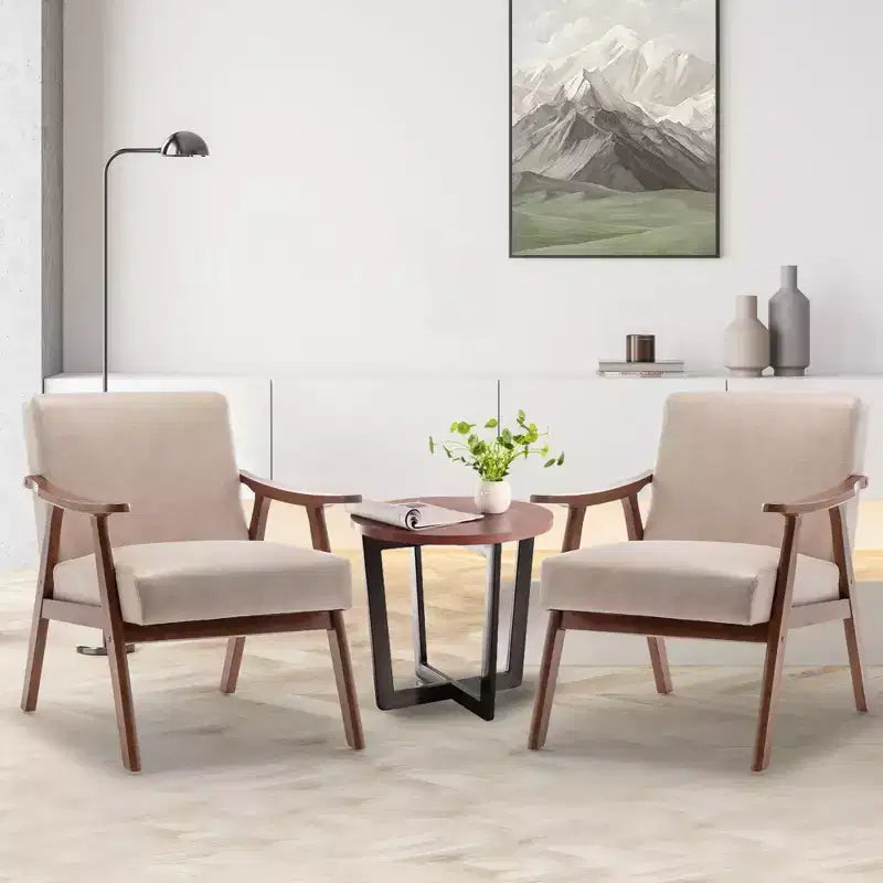 MAYEERTY Mid Century Wingback Accent Chair Solid Wood Frame Thick Backrest Lounge Chair for Living Room