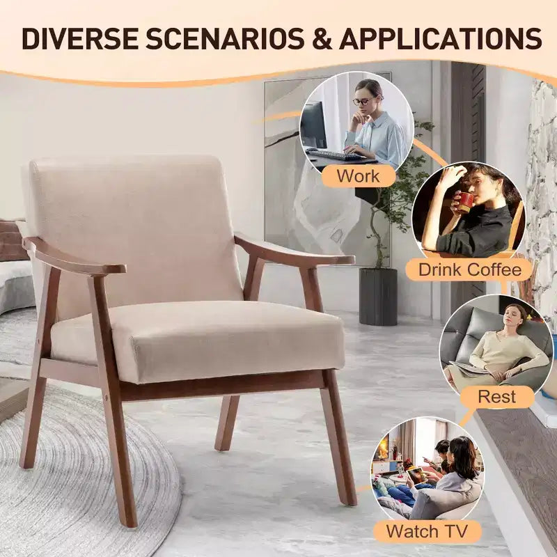 MAYEERTY Mid Century Wingback Accent Chair Solid Wood Frame Thick Backrest Lounge Chair for Living Room