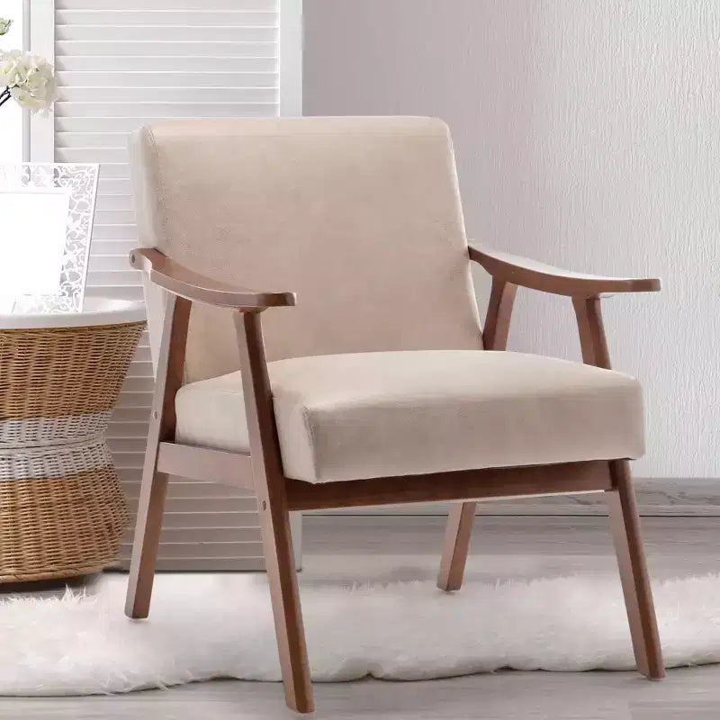 MAYEERTY Mid Century Wingback Accent Chair Solid Wood Frame Thick Backrest Lounge Chair for Living Room
