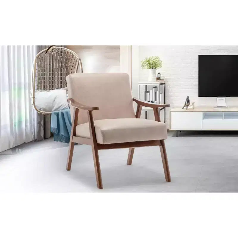 MAYEERTY Mid Century Wingback Accent Chair Solid Wood Frame Thick Backrest Lounge Chair for Living Room