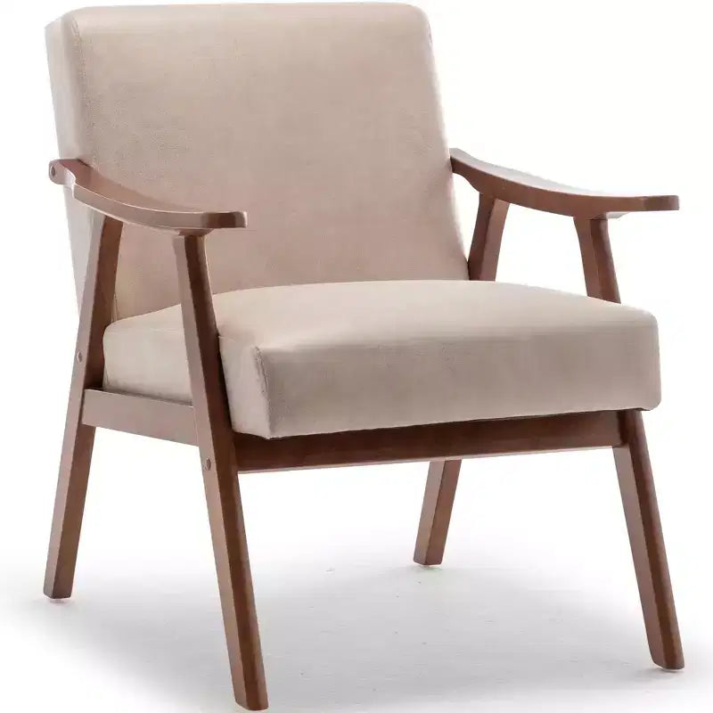 MAYEERTY Mid Century Wingback Accent Chair Solid Wood Frame Thick Backrest Lounge Chair for Living Room