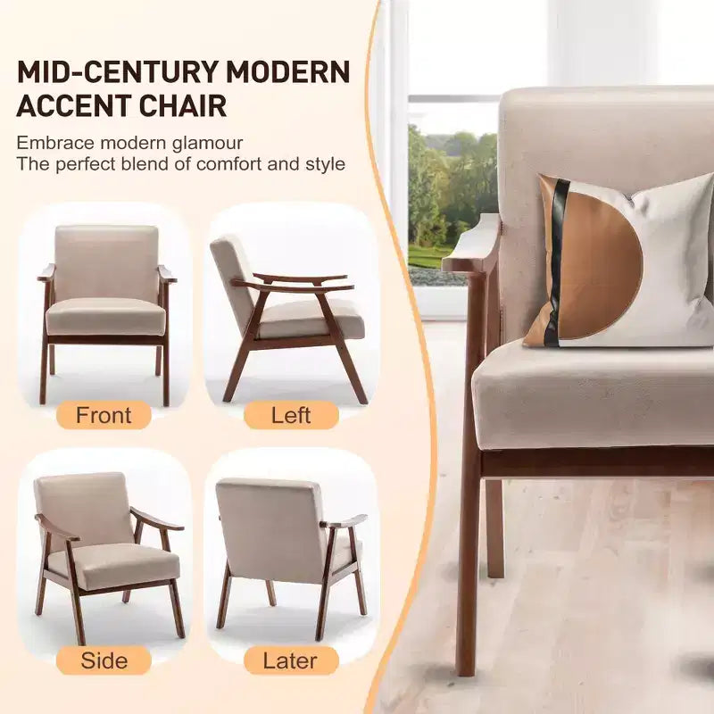 MAYEERTY Mid Century Wingback Accent Chair Solid Wood Frame Thick Backrest Lounge Chair for Living Room