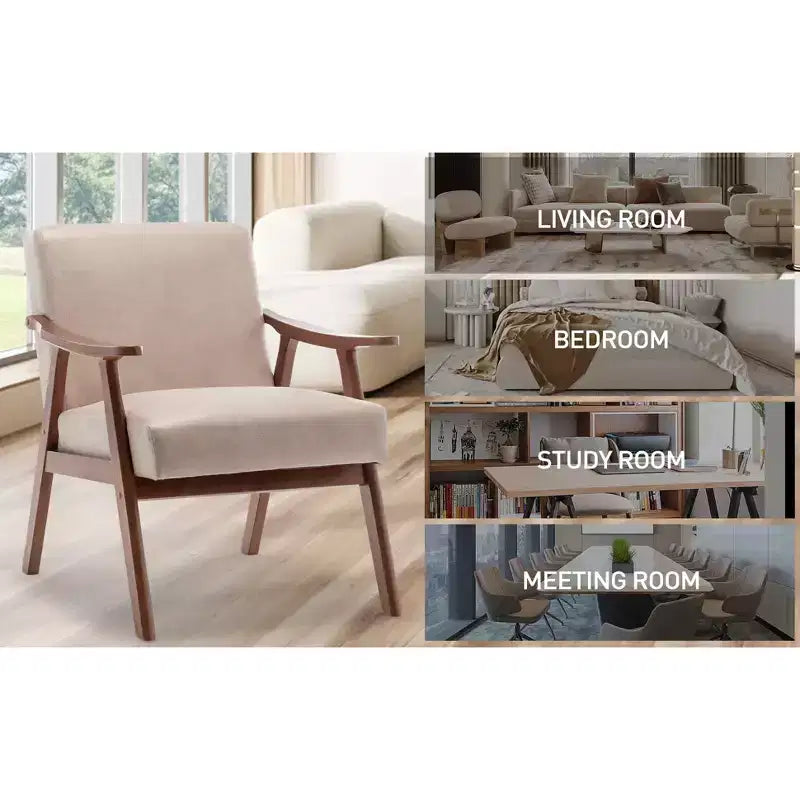 MAYEERTY Mid Century Wingback Accent Chair Solid Wood Frame Thick Backrest Lounge Chair for Living Room