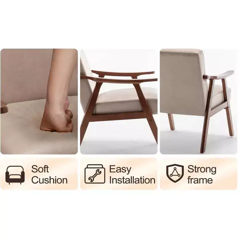 MAYEERTY Mid Century Wingback Accent Chair Solid Wood Frame Thick Backrest Lounge Chair for Living Room