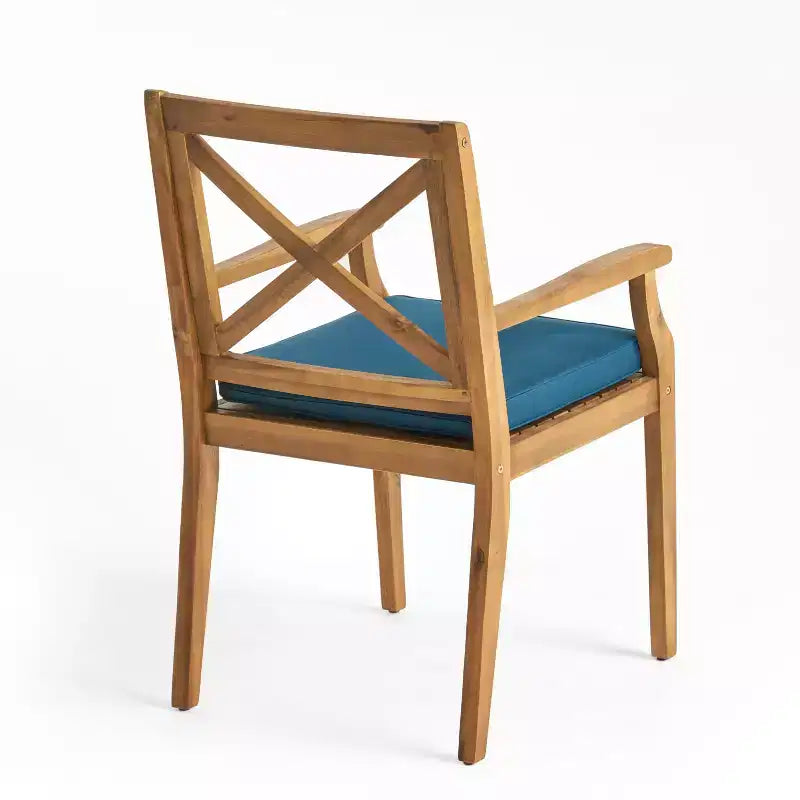 MAYEERTY Set of 2 Outdoor Dining Chairs With 2 Blue Cushions for Backyard Poolside Garden