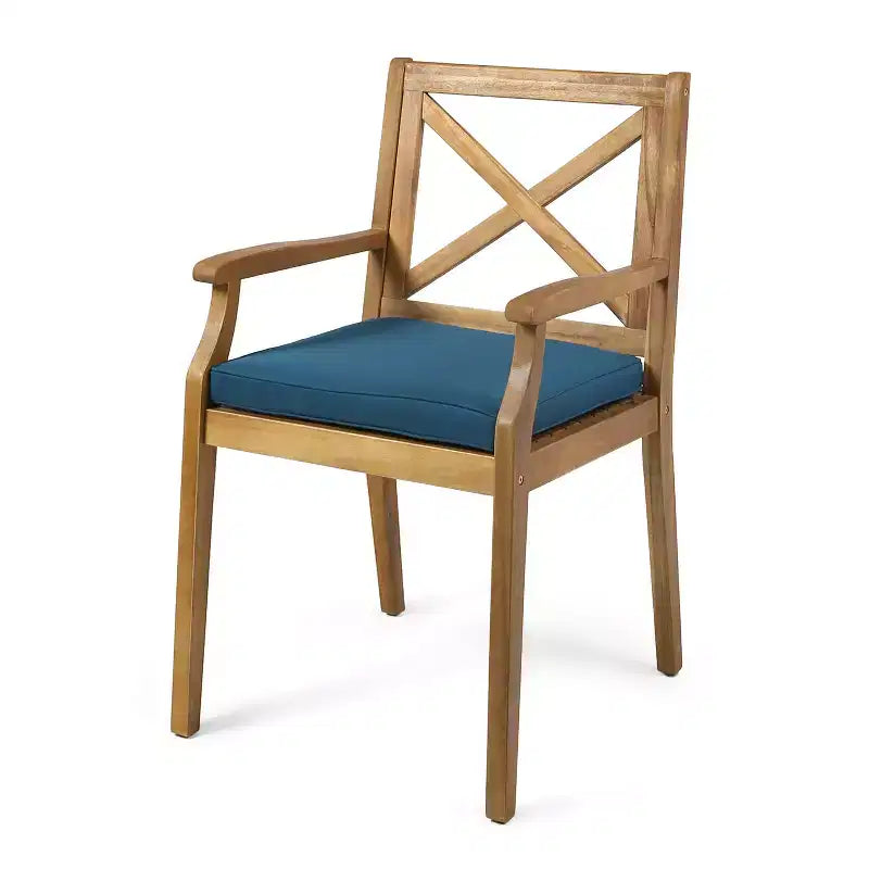 MAYEERTY Set of 2 Outdoor Dining Chairs With 2 Blue Cushions for Backyard Poolside Garden