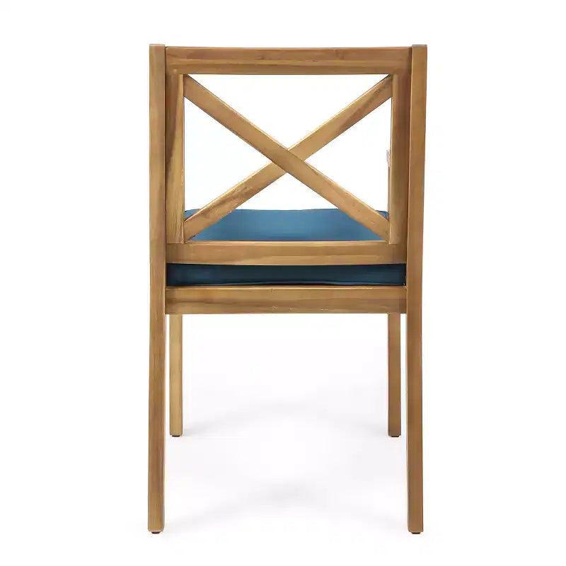 MAYEERTY Set of 2 Outdoor Dining Chairs With 2 Blue Cushions for Backyard Poolside Garden