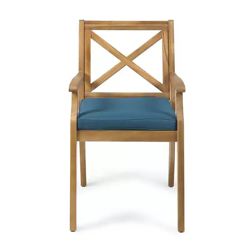 MAYEERTY Set of 2 Outdoor Dining Chairs With 2 Blue Cushions for Backyard Poolside Garden