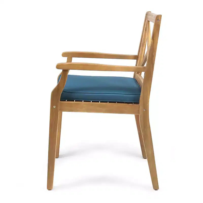MAYEERTY Set of 2 Outdoor Dining Chairs With 2 Blue Cushions for Backyard Poolside Garden