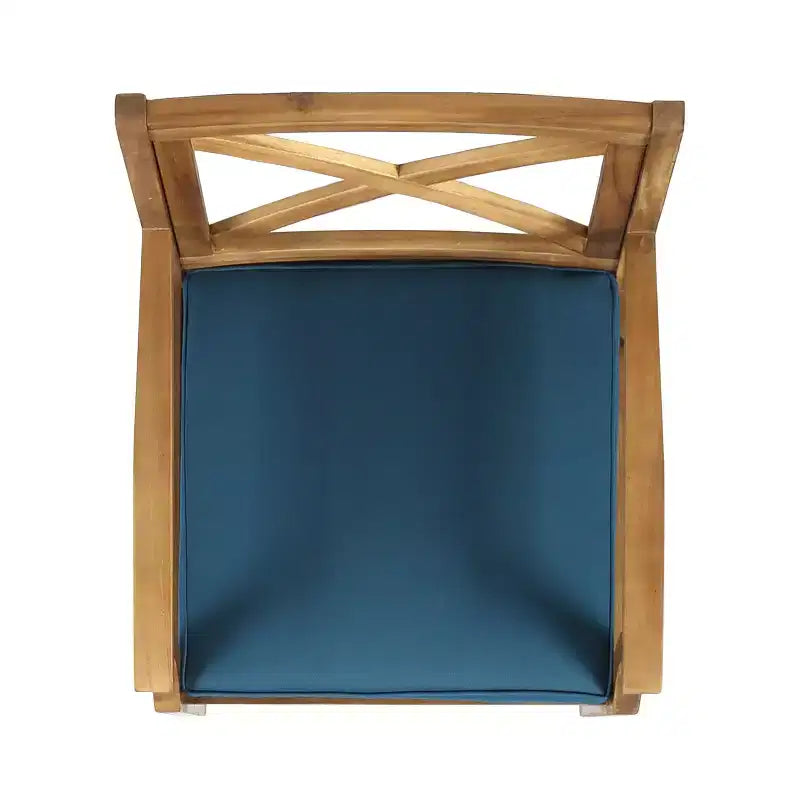 MAYEERTY Set of 2 Outdoor Dining Chairs With 2 Blue Cushions for Backyard Poolside Garden