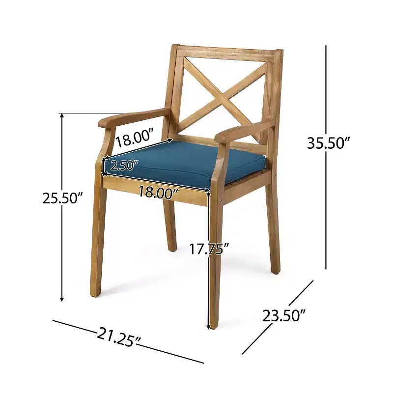 MAYEERTY Set of 2 Outdoor Dining Chairs With 2 Blue Cushions for Backyard Poolside Garden