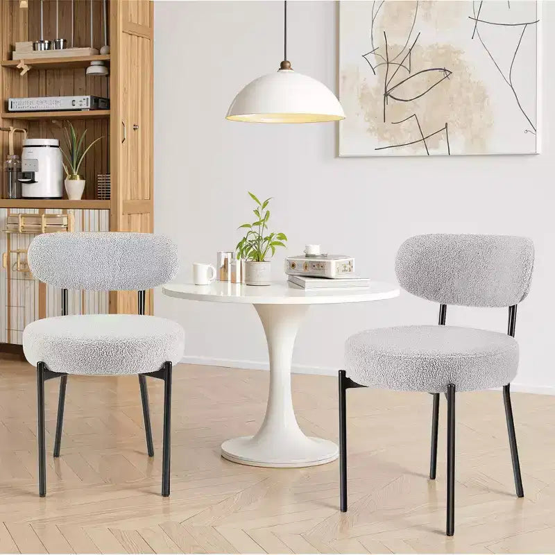 MAYEERTY Comfort Upholstered Dining Chair White Seat Cushion Black Steel Frame Backrest for Dining Room Bedroom
