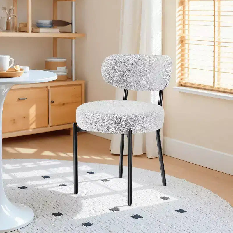 MAYEERTY Comfort Upholstered Dining Chair White Seat Cushion Black Steel Frame Backrest for Dining Room Bedroom