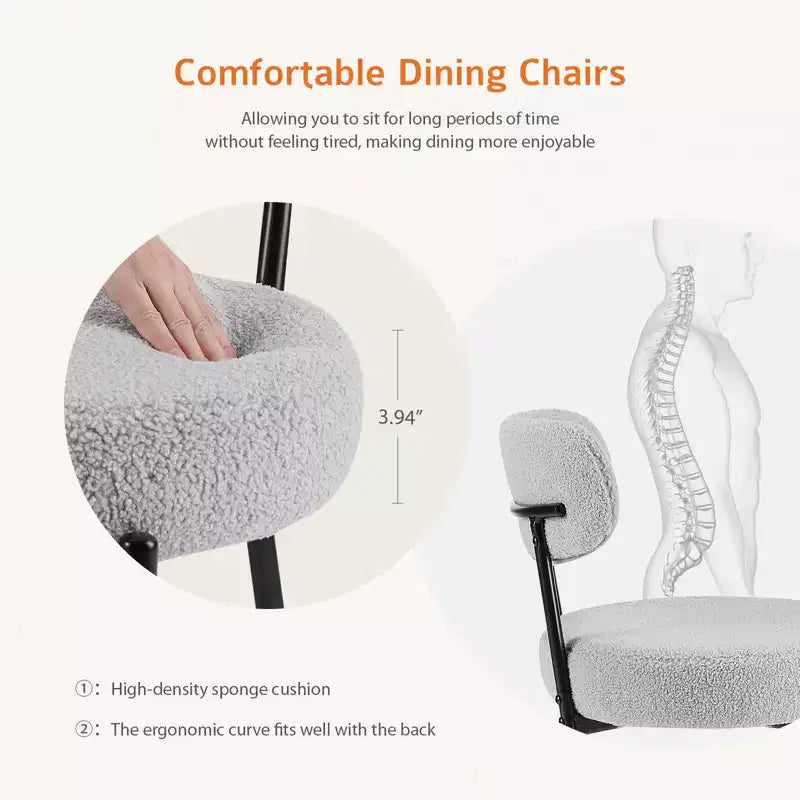 MAYEERTY Comfort Upholstered Dining Chair White Seat Cushion Black Steel Frame Backrest for Dining Room Bedroom