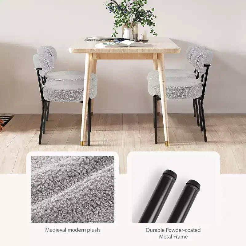 MAYEERTY Comfort Upholstered Dining Chair White Seat Cushion Black Steel Frame Backrest for Dining Room Bedroom