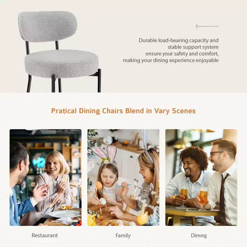 MAYEERTY Comfort Upholstered Dining Chair White Seat Cushion Black Steel Frame Backrest for Dining Room Bedroom