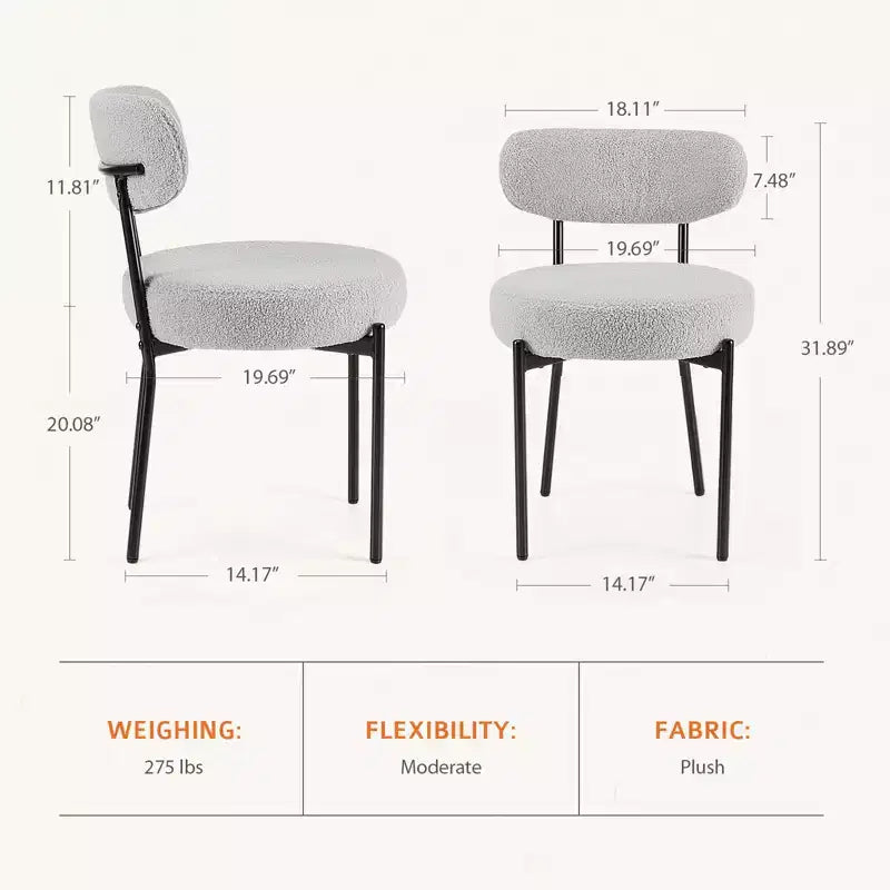 MAYEERTY Comfort Upholstered Dining Chair White Seat Cushion Black Steel Frame Backrest for Dining Room Bedroom