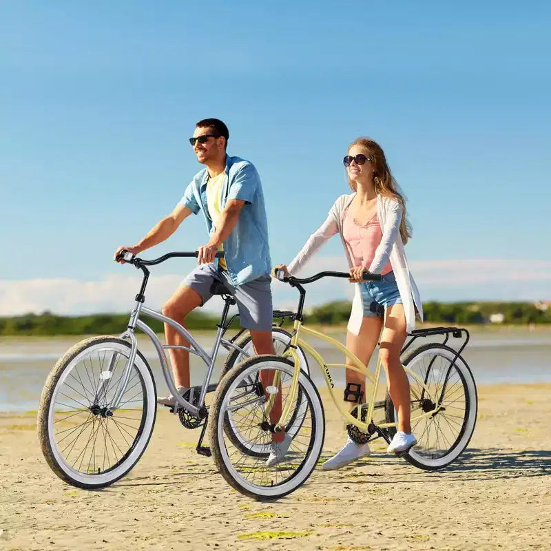 NAYSAYE Bicycle Single Speed 26 Inch Beach Cruiser Bike Steel Frame for Women for Relaxed Rides, Yellow, 69.29*25.98*39.37