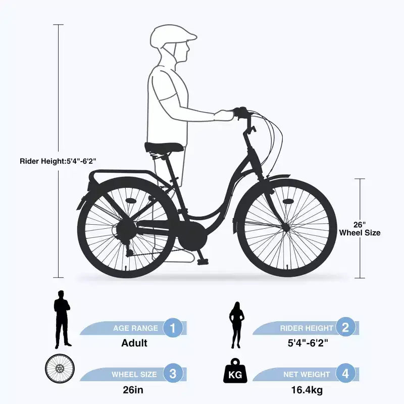NAYSAYE Vélo 7 Vitesses, Cadre en Acier, pour Femmes Actives, Idéal pour les Trajets Quotidien et les Loisirs, Vert, 66.5*45.7*22.05