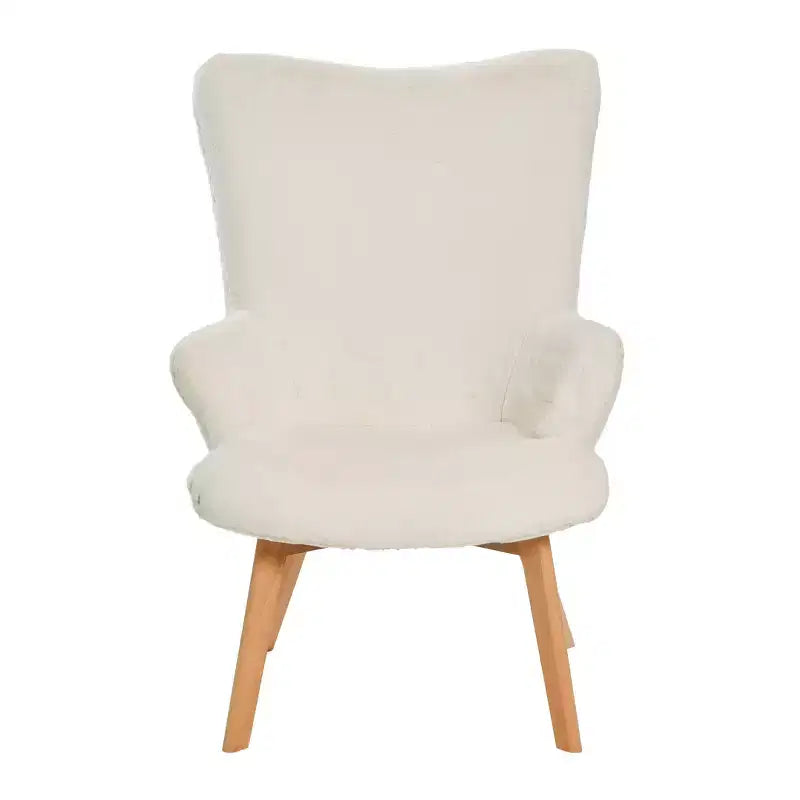 Napster Fuzzy Plush Upholstery Wingback Arm Chair with Solid Wood Legs