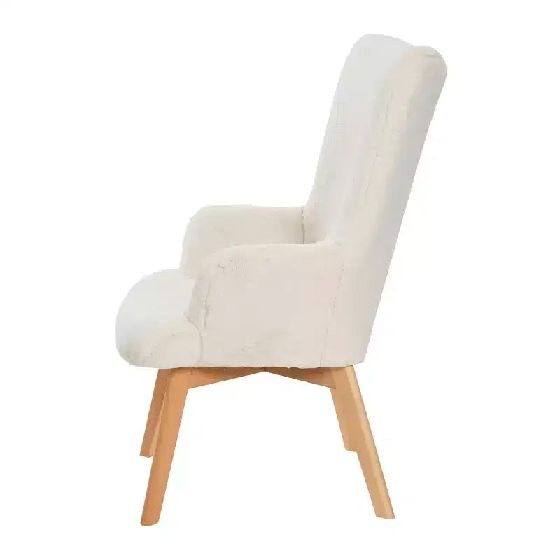 Napster Fuzzy Plush Upholstery Wingback Arm Chair with Solid Wood Legs
