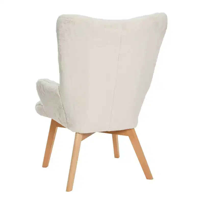 Napster Fuzzy Plush Upholstery Wingback Arm Chair with Solid Wood Legs