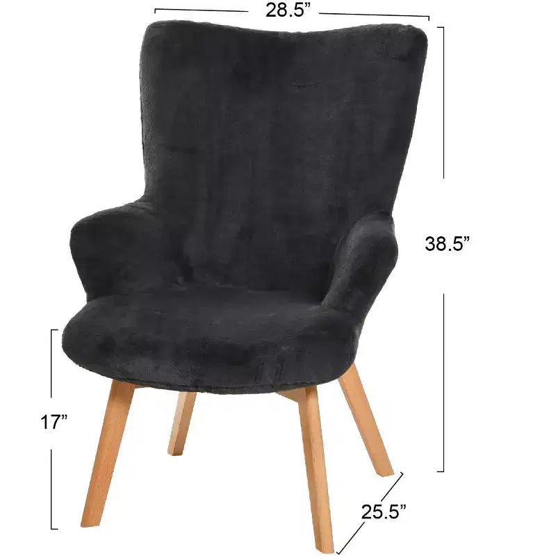 Napster Fuzzy Plush Upholstery Wingback Arm Chair with Solid Wood Legs