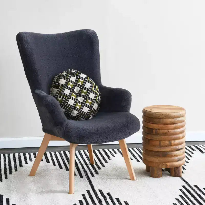 Napster Fuzzy Plush Upholstery Wingback Arm Chair with Solid Wood Legs