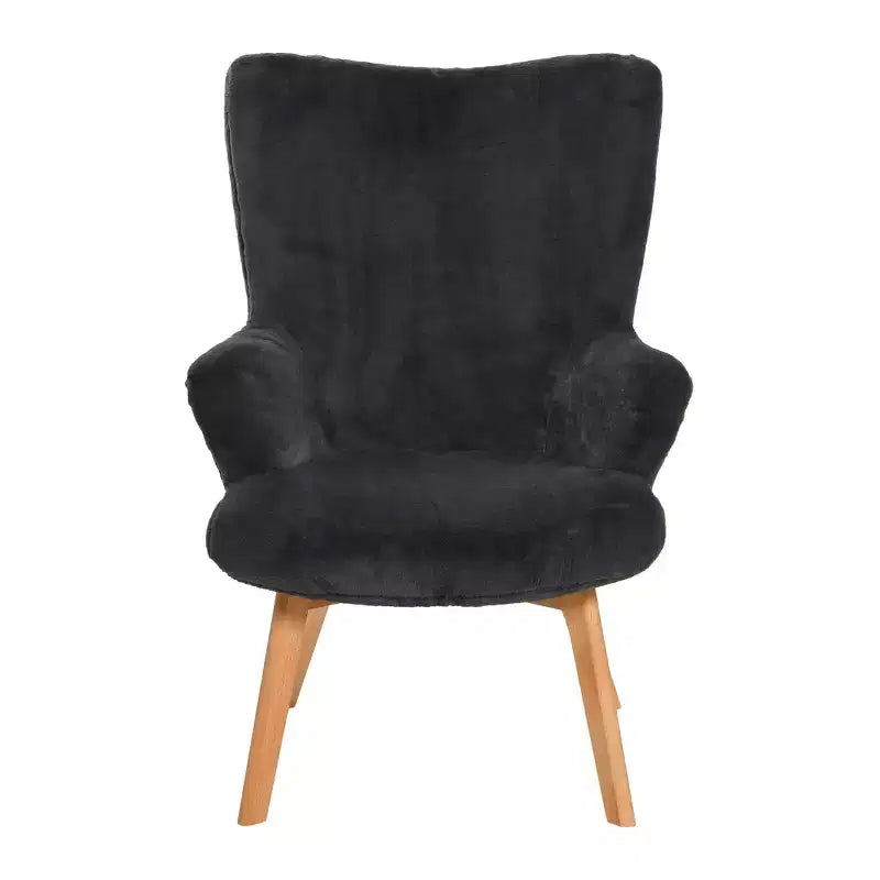 Napster Fuzzy Plush Upholstery Wingback Arm Chair with Solid Wood Legs