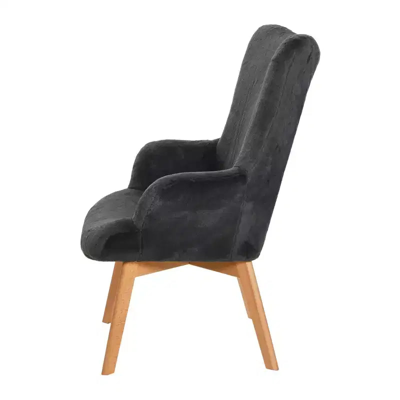 Napster Fuzzy Plush Upholstery Wingback Arm Chair with Solid Wood Legs