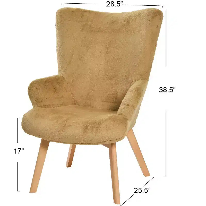 Napster Fuzzy Plush Upholstery Wingback Arm Chair with Solid Wood Legs