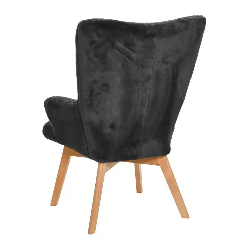 Napster Fuzzy Plush Upholstery Wingback Arm Chair with Solid Wood Legs