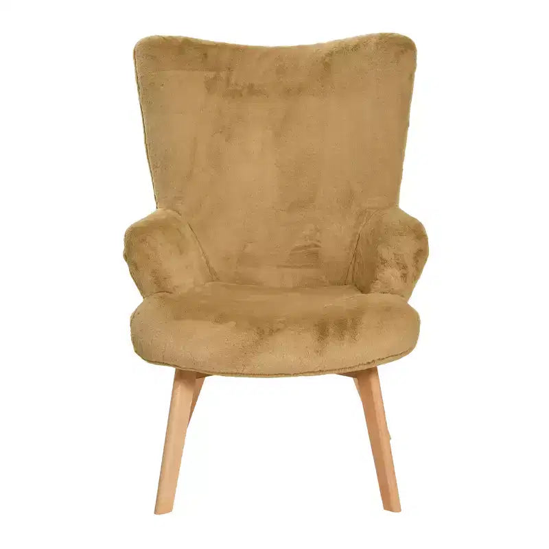 Napster Fuzzy Plush Upholstery Wingback Arm Chair with Solid Wood Legs