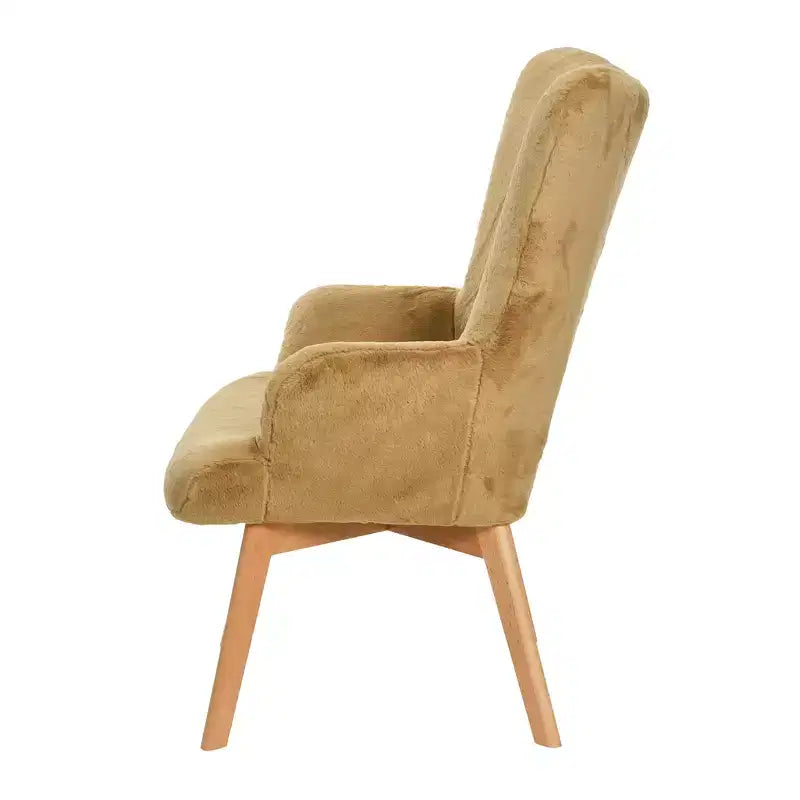 Napster Fuzzy Plush Upholstery Wingback Arm Chair with Solid Wood Legs