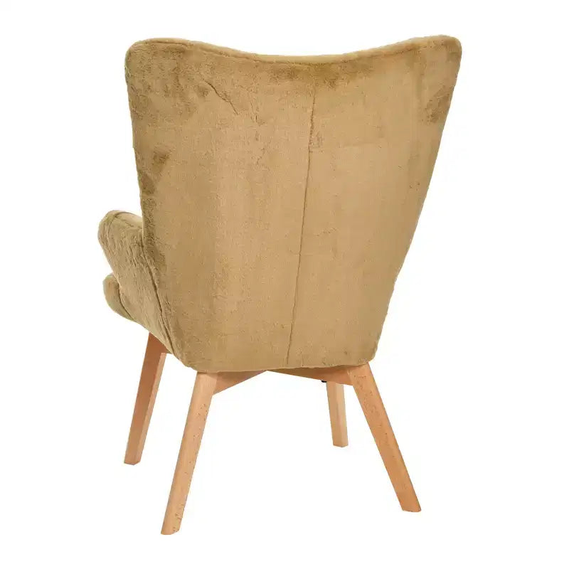 Napster Fuzzy Plush Upholstery Wingback Arm Chair with Solid Wood Legs