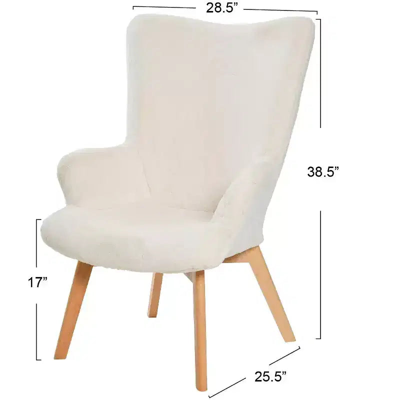 Napster Fuzzy Plush Upholstery Wingback Arm Chair with Solid Wood Legs