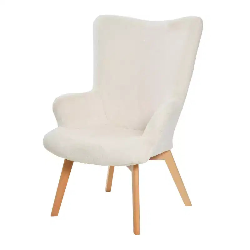Napster Fuzzy Plush Upholstery Wingback Arm Chair with Solid Wood Legs