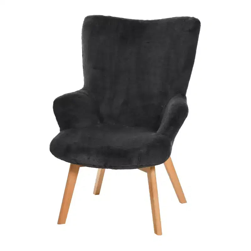 Napster Fuzzy Plush Upholstery Wingback Arm Chair with Solid Wood Legs